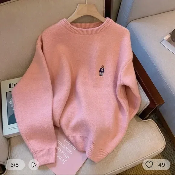 Korean Aesthetic Bear Knitted Sweater - Picture 1 of 7